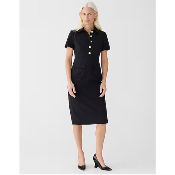 NWT J. Crew Collared Sheath Dress 0 Black Gold Buttons Wool Stretch BY788 J.Crew - Picture 1 of 5